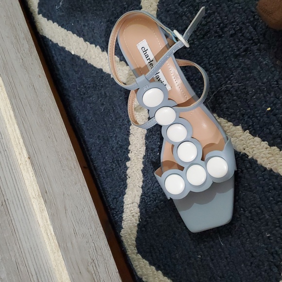 Charles David Shoes - Charles David Blue and White Heeled Sandals